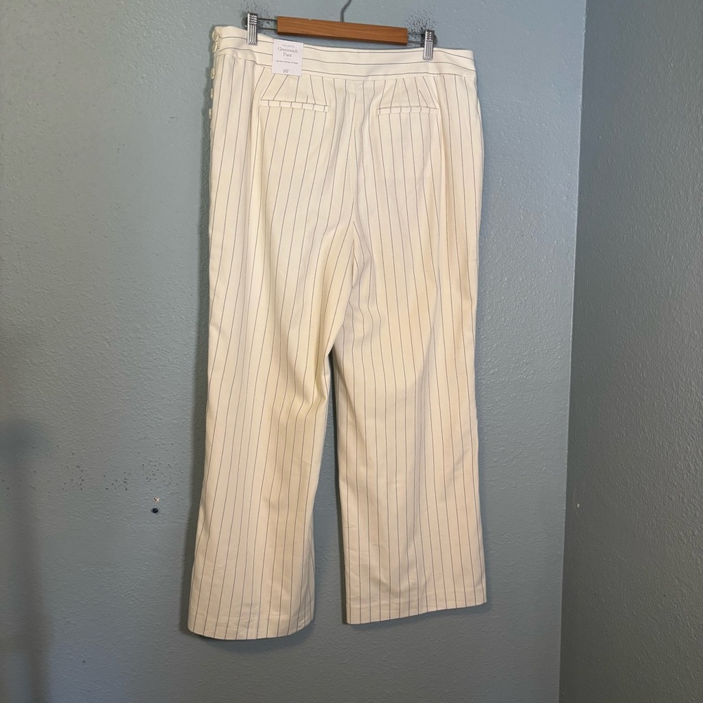 NWT Talbots Linen Greenwich‎ Wide Leg Trouser Pants Sunny Pinstripe Sz 16 Petite - Picture 5 of 6